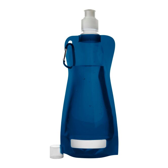 Werbeartikel Trinkflasche Basic – blau – mit Logo bedruckt 400 ml aus Kunststoff auslaufsicher faltbar für Sportevents & Turniere
