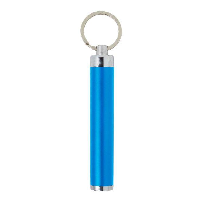 Werbeartikel LED-Taschenlampe Zola – hellblau – mit Logo bedruckt Schlüsselanhänger mit LED-Licht als praktisches Messe-Giveaway