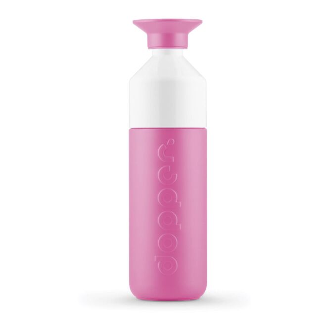Werbeartikel Thermosflasche Dopper Insulated – pelikanrosa – mit Logodruck 580 ml nachhaltig vakuumisoliert für das Mitarbeiter-Onboarding