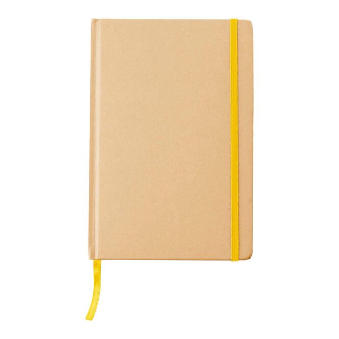 Firmengeschenk Notizbuch Gianni – gelb – mit individuellem Werbedruck, A5, 80 linierte Seiten, nachhaltiges Journal für CSR