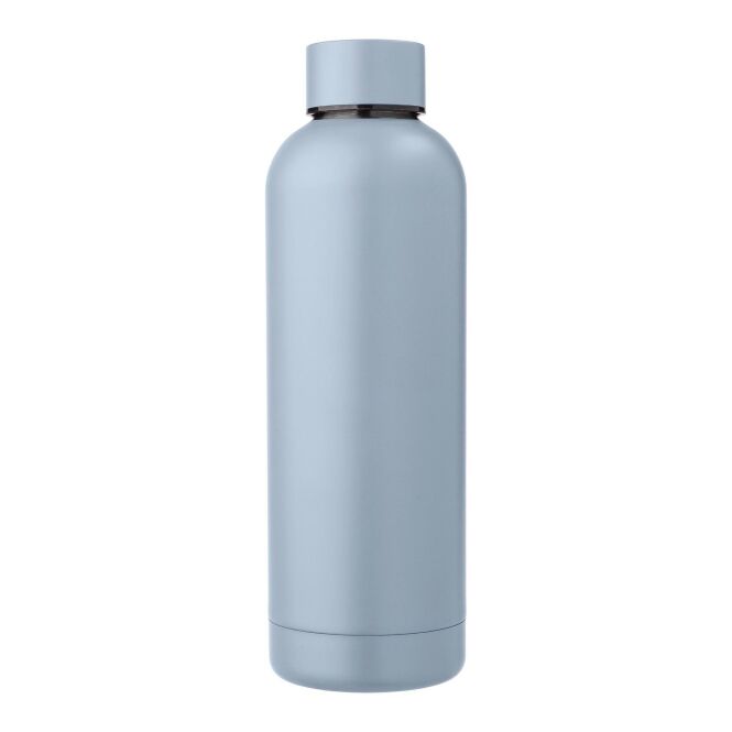 Werbeartikel Flasche Isaiah – pastellblau – mit Logodruck 500 ml aus nachhaltigem Edelstahl doppelwandig für Mitarbeitergeschenk