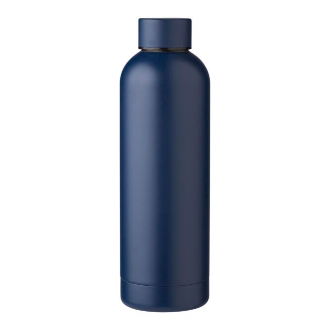 Firmengeschenk Isaiah Edelstahlflasche – marineblau – mit Logodruck 500 ml doppelwandig nachhaltig für das Mitarbeiter-Onboarding