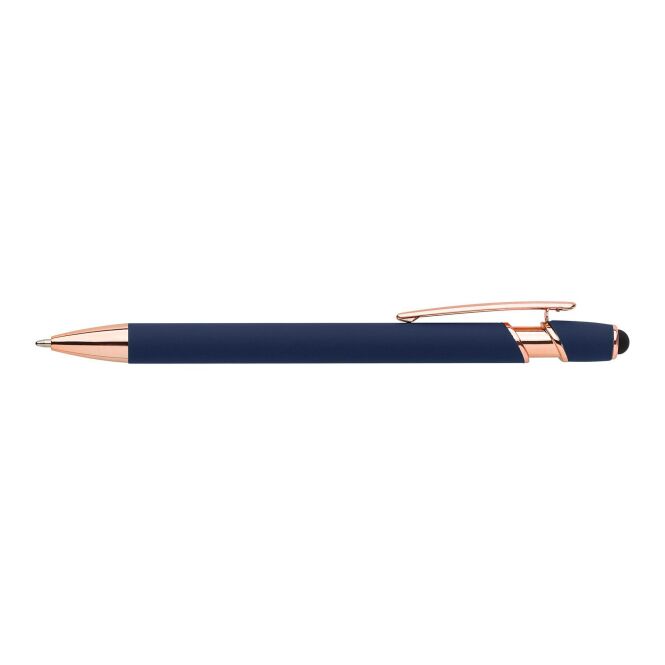 Firmengeschenk Metall-Kugelschreiber Anthony – gold – mit Gravur blau schreibend für den Büroalltag