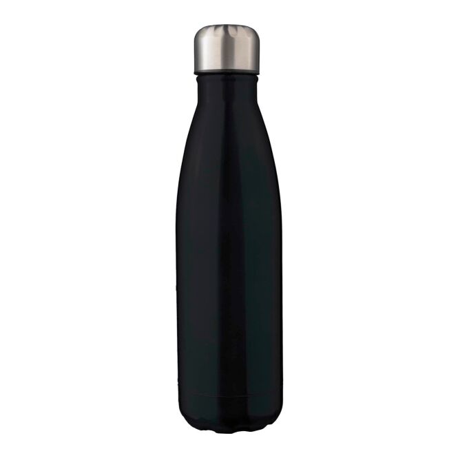 Firmengeschenk Edelstahlflasche Clifford – schwarz – mit Logodruck 500 ml vakuumisoliert doppelwandig für Mitarbeiter-Onboarding