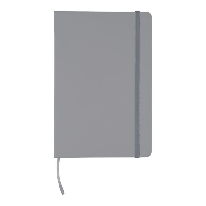 Mitarbeitergeschenk Notizbuch Eamon – grau – mit individuellem Werbedruck 100% rPET A5 80 Seiten 70g/m² nachhaltiges Journal