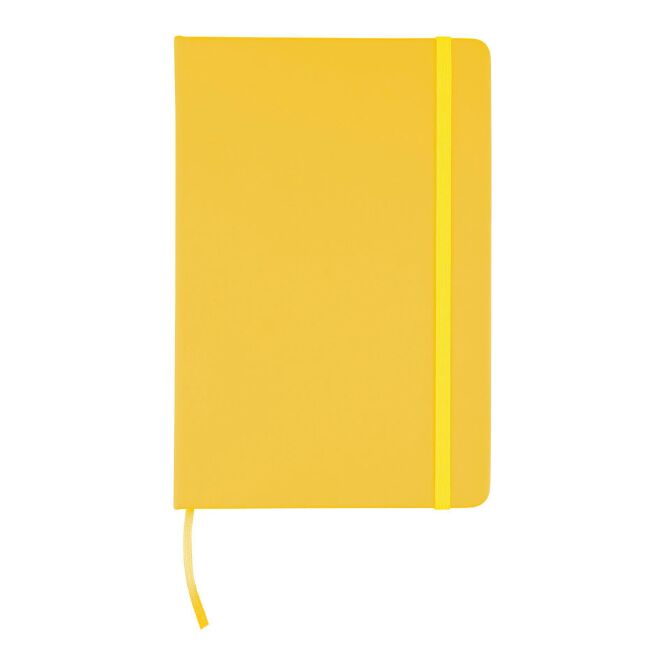 Firmengeschenk Notizbuch Eamon – gelb – mit Logodruck 80 linierte Seiten 70g/m² A5 rPET Einband nachhaltiges Journal für CSR