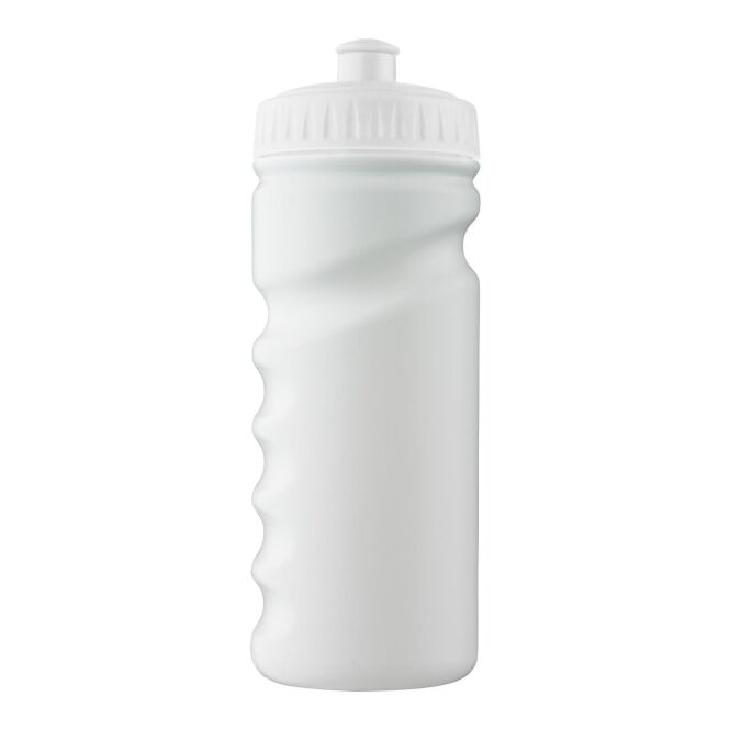 Werbeartikel Trinkflasche Livorno – weiss – mit Logo bedruckt 500 ml nachhaltig aus recycelbarem Kunststoff auslaufsicher für Sportevents