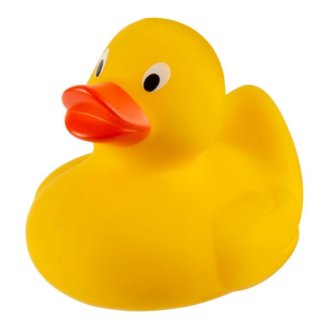 Mitarbeitergeschenk Badeente Duck – gelb – mit Logo bedruckt als Werbemittel für Messen und Firmenevents