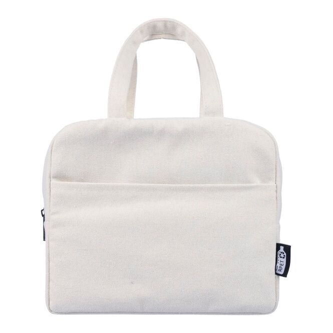 Firmengeschenk Kühltasche Elowen – beige – mit Logodruck 330g/m² recycelter Stoff 8l Fassungsvermögen nachhaltige Kühltasche CSR