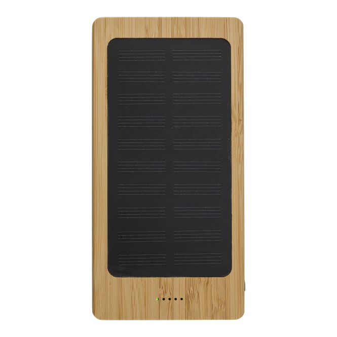 Firmengeschenk Solar-Powerbank Joan – hellbraun – mit Gravur 8.000 mAh nachhaltige Öko-Tech für das Mitarbeiter-Onboarding