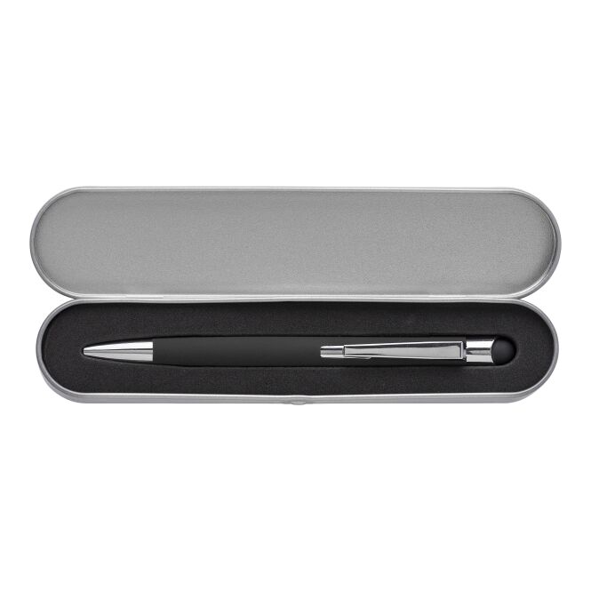 Firmengeschenk Tintenroller Rolling aus Aluminium – schwarz – mit Logo bedruckt für die Büroausstattung und als hochwertiges Präsent
