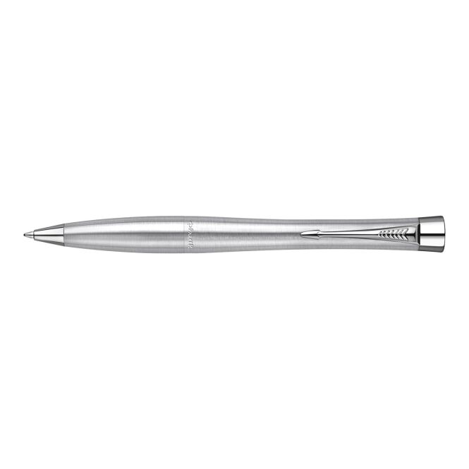 Firmengeschenk Parker Urban – silber – lasergraviert Druckkugelschreiber blau schreibend für den Büroalltag