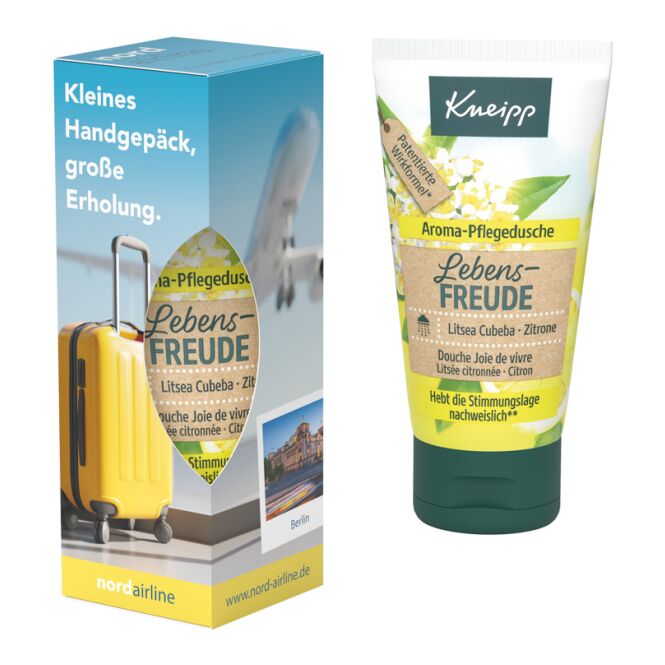 Werbeartikel View Box Kneipp Aroma-Pflegedusche – verschiedene sorten – mit individuell bedrucktem etikett als werbemittel für messe