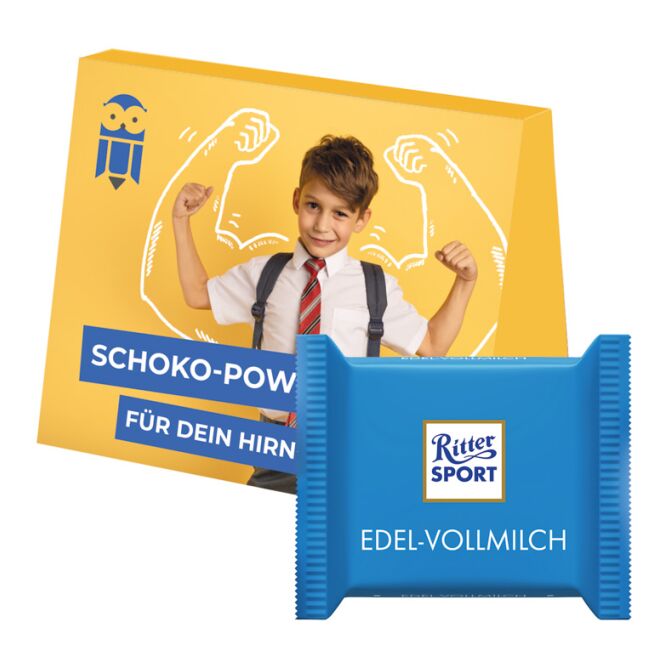Premium-Werbeartikel Ritter SPORT Werbekarte Midi – mit schokolade – mit bedrucktem Etikett 16,67g als Werbemittel für Kunden und Geschäftspartner