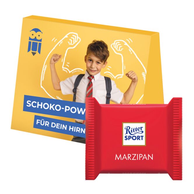 Premium-Werbeartikel Ritter SPORT Midi Werbekarte – mit schokolade – mit bedrucktem Etikett als hochwertiges Werbegeschenk für Kunden und Partner