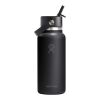 Hydro Flask Wide Mouth 946 ml isolierte Edelstahl Trinkflasche mit Strohhalmverschluss weiss
