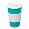Americano® 350 ml Isolierbecher mit Schutzring und Schraubverschluss aquablau-weiss | ohne Werbeanbringung | Nicht verfügbar | Nicht verfügbar