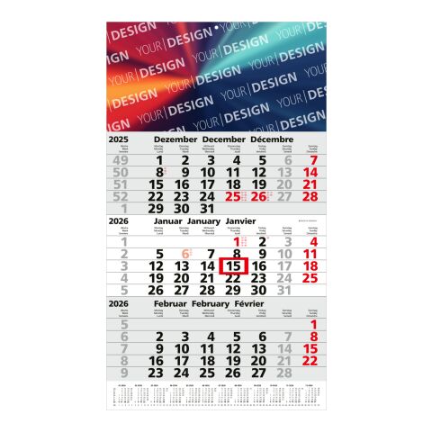 3-Monatskalender Primus 3 Post Bestseller (Einblatt) Hellgrau-rot | ohne Werbeanbringung