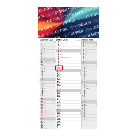 3-Monatskalender Spectrum 3 Bestseller (Einblatt) Hellgrau-rot | ohne Werbeanbringung