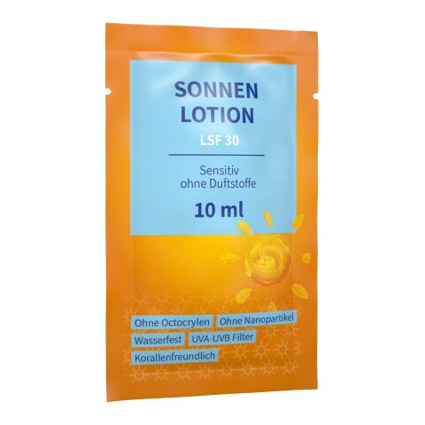10 ml Sonnenmilch LSF 30 sensitiv (Sachet) - Soft Touch Print Weiß | ohne Werbeanbringung