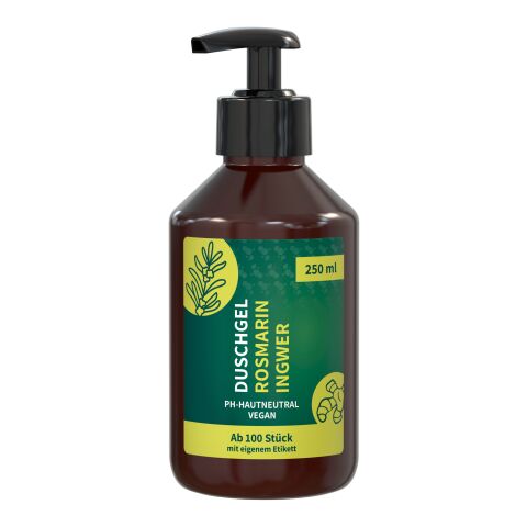 250 ml Spender - Duschgel Rosmarin-Ingwer - Body Label Braun | ohne Werbeanbringung