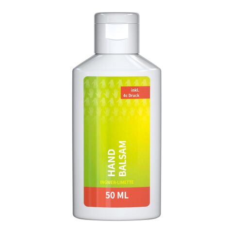 50 ml Flasche - Handbalsam &quot;Ingwer-Limette&quot; - Body Label Weiß | 4C &quot;Body Label&quot; glänzend