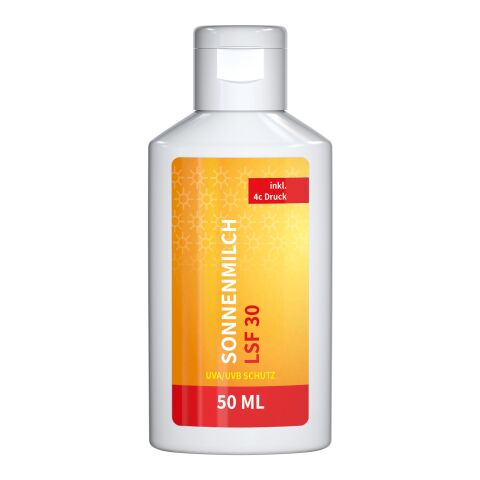 50 ml Flasche - Sonnenmilch LSF 30 - Body Label Weiß | ohne Werbeanbringung