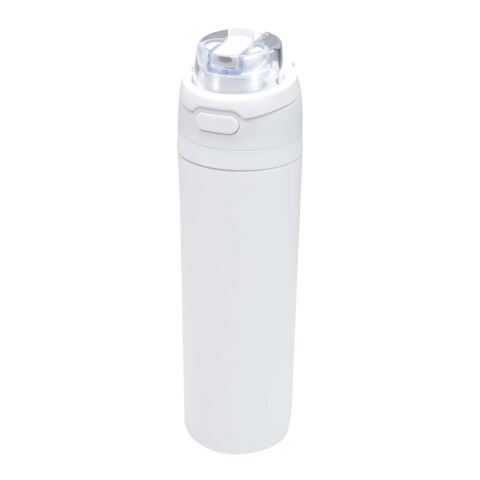 Theron 800 ml RCS Trinkflasche aus recyceltem, einwandigem Edelstahl mit Multifunktionsdeckel und Klappstrohhalm weiß