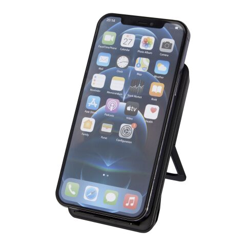 Loop 10 W kabelloses Ladepad aus recyceltem Kunststoff mit Telefonständer Standard | schwarz | ohne Werbeanbringung | Nicht verfügbar | Nicht verfügbar