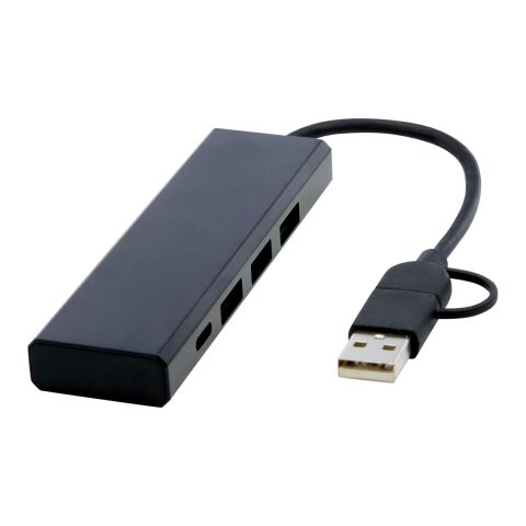 Rise USB 2.0 Hub aus recyceltem RCS Aluminium Standard | schwarz | Not applicable | ohne Werbeanbringung | Nicht verfügbar | Nicht verfügbar