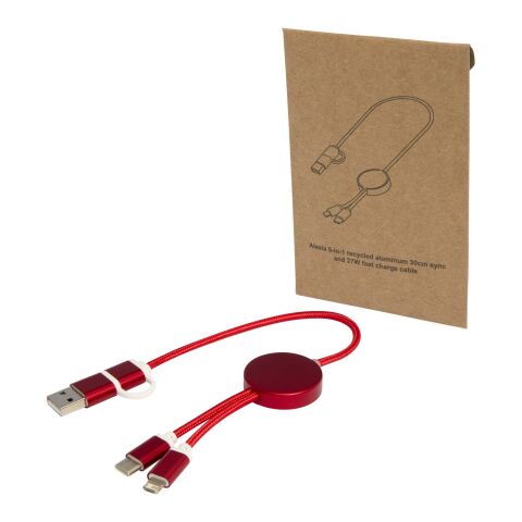 Alasia 30 cm 5-in-1 Kabel aus recyceltem Kunststoff für Datenübertragung und 27W Schnellladung Standard | rot | ohne Werbeanbringung | Nicht verfügbar | Nicht verfügbar