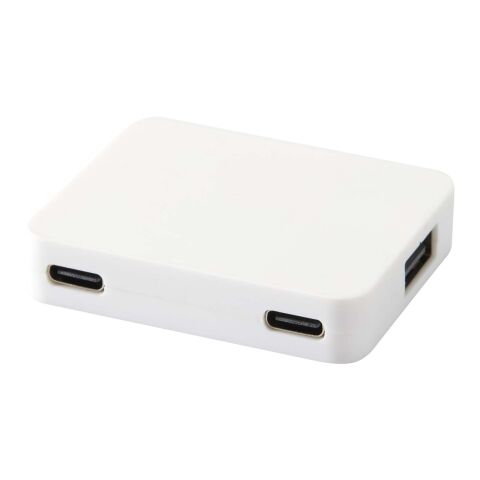 Gaia 4 Port USB Hub mit USB-A- und Typ-C-Ausgang und zwei Eingängen aus recyceltem Kunststoff Standard | weiss | ohne Werbeanbringung | Nicht verfügbar | Nicht verfügbar