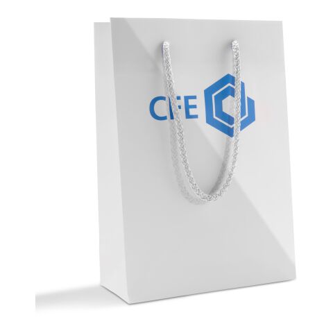 Papiertragetasche 16 x 23 cm mit farbigen Kordeln 4C Offsetdruck | glänzend | 02 - schwarz