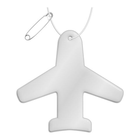 RFX™ Reflektierender PVC-Aufhänger Flugzeug weiss | 1-farbiger Siebdruck | Vorderseite | 70 mm x 73 mm