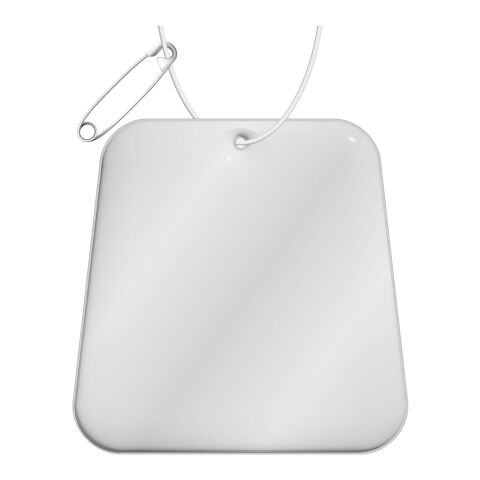 RFX™ Trapezförmiger reflektierender PVC-Aufhänger weiß | 1-farbiger Siebdruck | Vorderseite | 64 mm x 64 mm