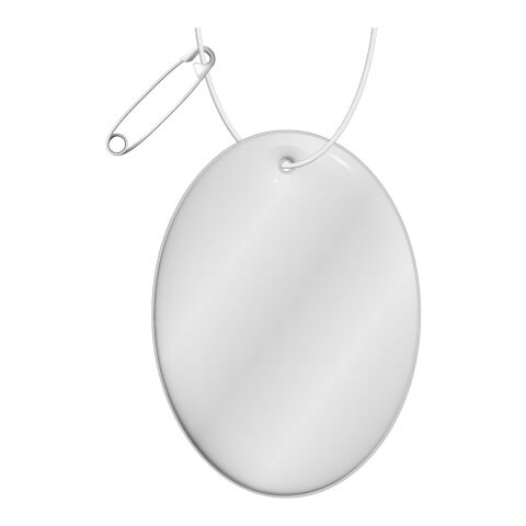RFX™ ovaler reflektierender PVC-Aufhänger, Phthalaten frei weiss | 1-farbiger Siebdruck | Rückseite | 45 mm x 64 mm