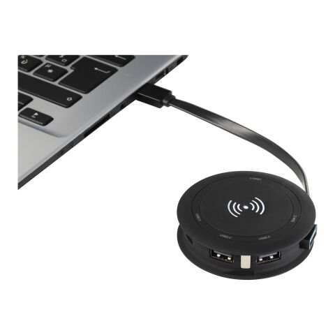 SCX.design H16 5 W kabelloses Ladegerät &amp; Hub mit Leuchtlogo schwarz | ohne Werbeanbringung | Nicht verfügbar | Nicht verfügbar