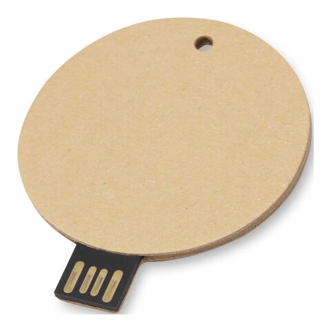 USB-Stick 2.0 rund aus recyceltem Papier Kraftpapier | 64 GB | 1-farbiger Tampondruck | Vorderseite | Ø 40 mm