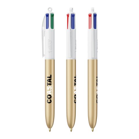 BIC® 4 Colours Glacé Kugelschreiber Weiß-gold | 1-farbiger Siebdruck | Schaft-Clipverlängerung | 30.00 mm x 43.00 mm