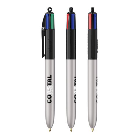 BIC® 4 Colours Glacé Kugelschreiber Schwarz-Silber | 1-farbiger Siebdruck | Schaft-Clipverlängerung | 30.00 mm x 43.00 mm