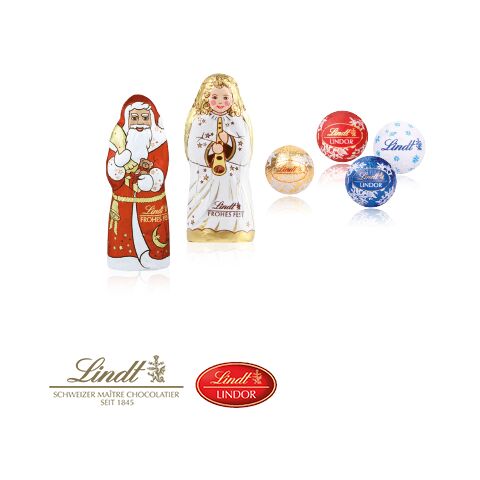 Adventskalender mit Lindt Mix und Gutschein-Option bunt | ohne Werbeanbringung