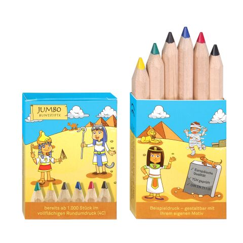 JUMBO Buntstifte, 6er Set, inklusive Rundumdruck 4c Offsetdruck