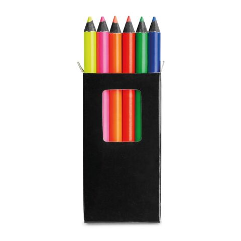 MEMLING. Bleistiftbox mit 6 Buntstiften schwarz | ohne Werbeanbringung | Nicht verfügbar | Nicht verfügbar | Nicht verfügbar