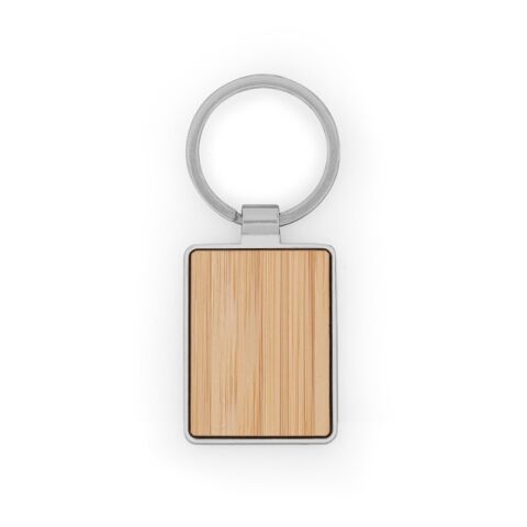 GASTON RECTANGULAR. Schlüsselanhänger aus Eisen in rechteckiger Form aus Zink und Bambus Natur | ohne Werbeanbringung | Nicht verfügbar | Nicht verfügbar | Nicht verfügbar