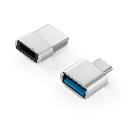 MINSKY. Set aus 2 Aluminium USB-A / USB-C Adaptern Satinsilber | ohne Werbeanbringung | Nicht verfügbar | Nicht verfügbar | Nicht verfügbar