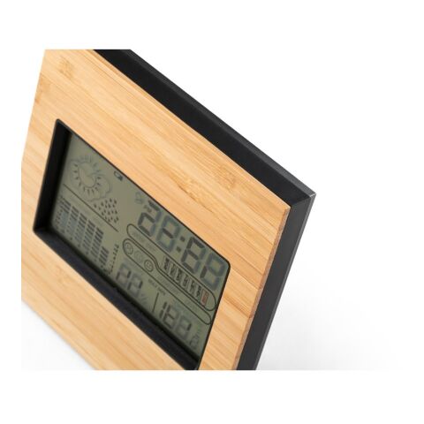 BROMLEY. Tischwetterstation mit LCD-Bildschirm aus ABS und Bambus schwarz | ohne Werbeanbringung | Nicht verfügbar | Nicht verfügbar | Nicht verfügbar