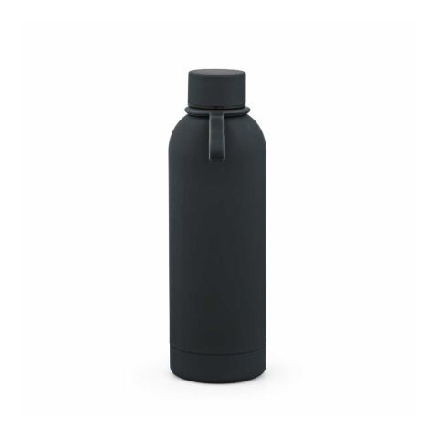 Hudson Trinkflasche 540ml aus recy. Edelstahl. Doppelwandig, gummierter Oberfläche Schwarz