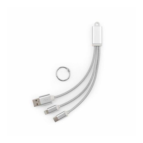 Lavoisier 3-in-1 Ladekabel aus recy. PVC, 10 W, mit Schlüsselring Weiß