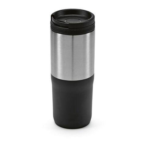 Orange Reisebecher recy.Edelstahl 600 ml Schwarz | ohne Werbeanbringung