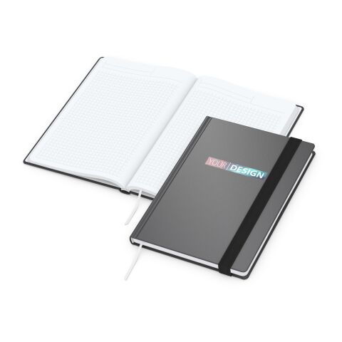 Notizbuch Hardcover Smart-Book Gummiband breit Anthrazit | DIN A5 | ohne Werbeanbringung | Siebdruck-Digital inkl.
